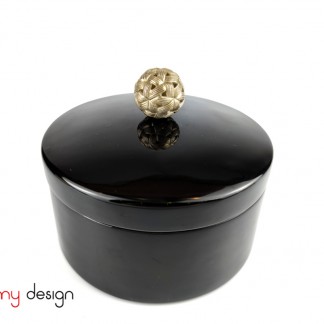 Black round pillar lacquer box with big silver ball 15*H10 cm